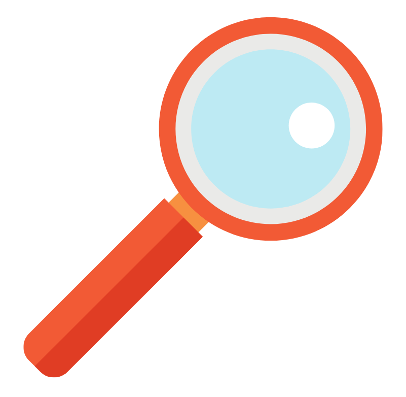 Graphic of a red magnifying glass.