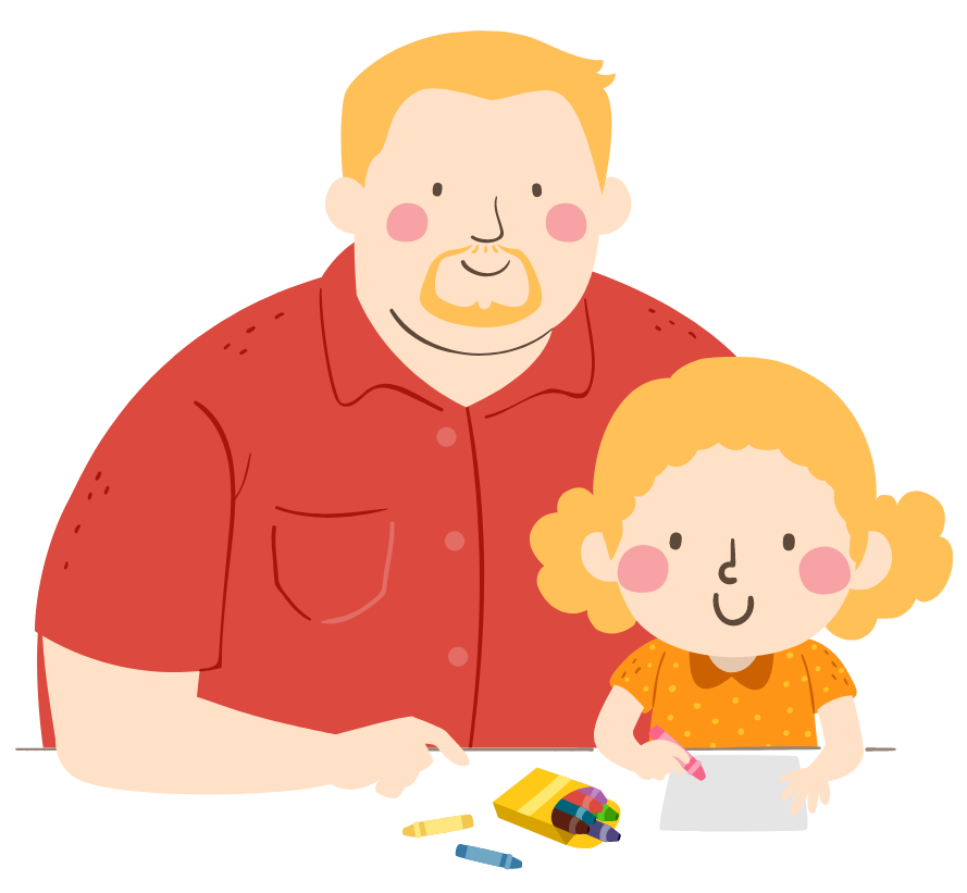 Illustration of a father colouring with his daughter.