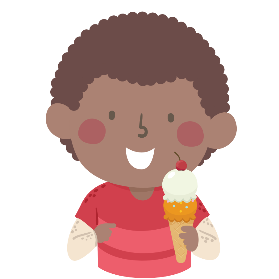 Illustration of little boy holding a two-scoop ice cream cone.