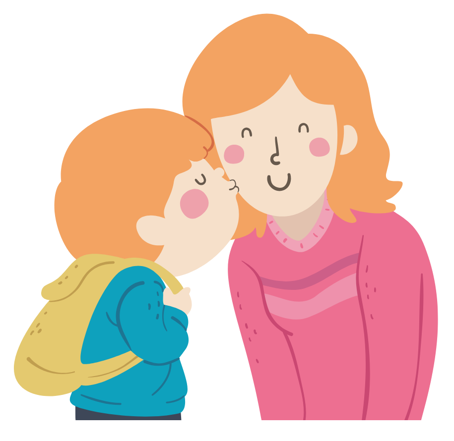 Illustration of little boy kissing his mother on her cheek.