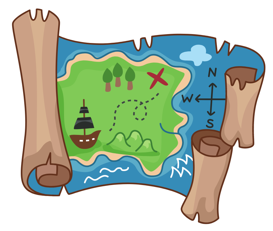 Illustration of a torn up treasure map.