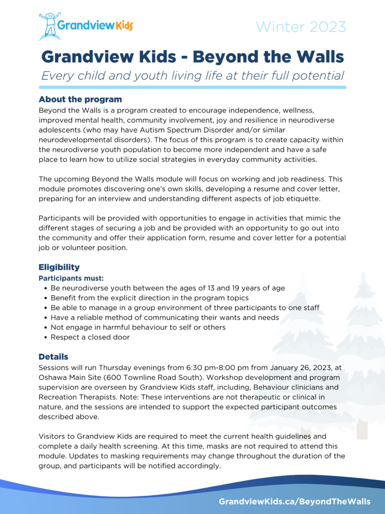 The Beyond the Walls program poster detailing an overview of the module and eligibility details.