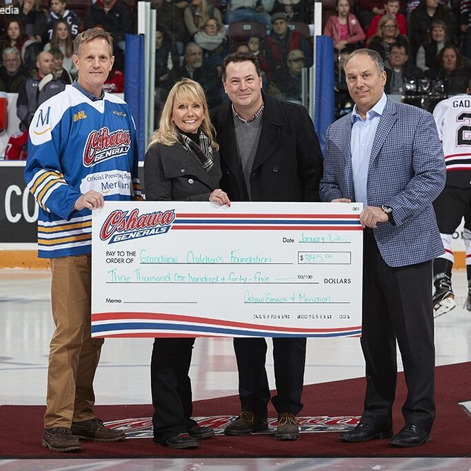 Cheque from the Oshawa Generals being given to Grandview Children's Foundation