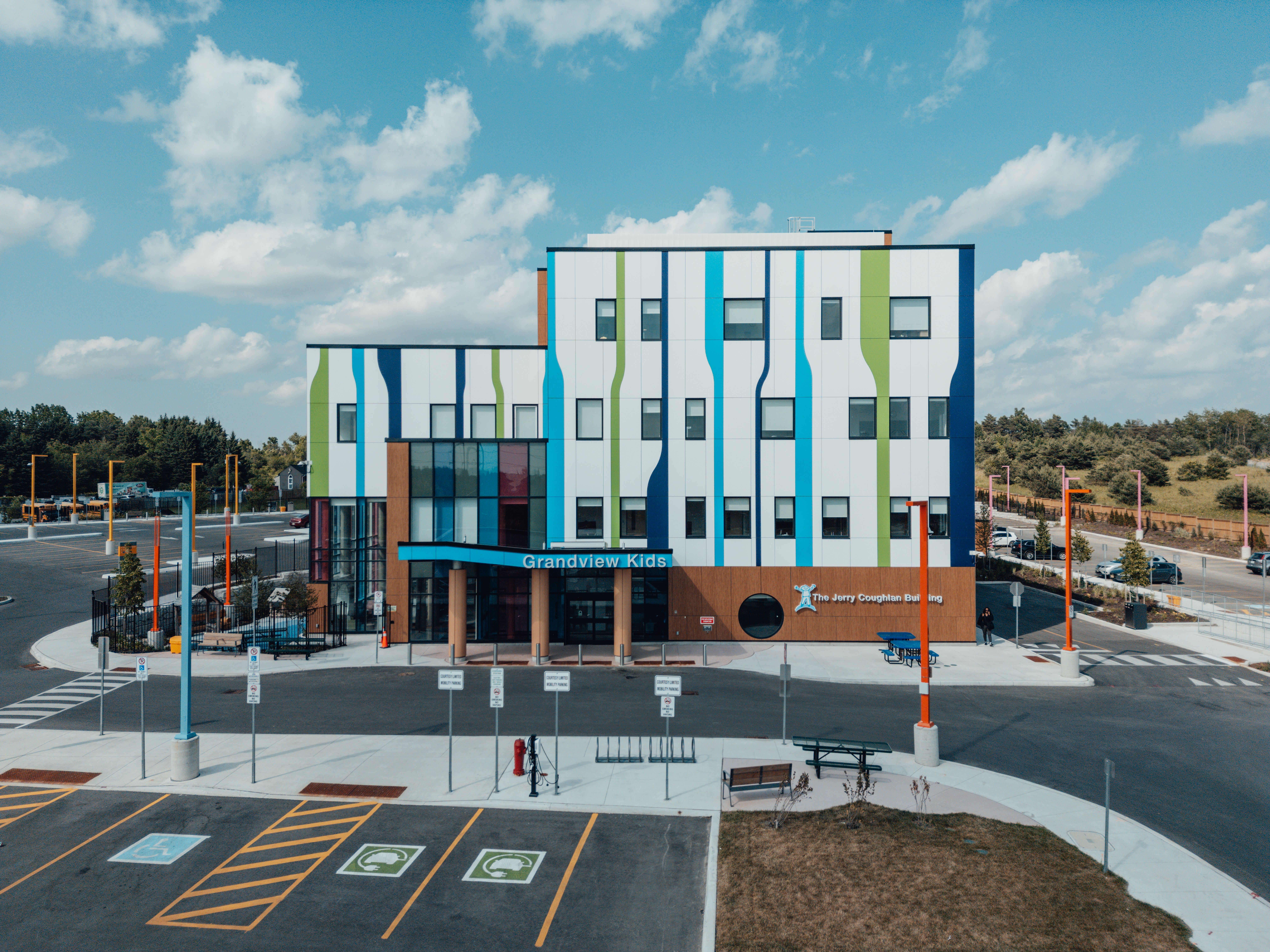 The exterior of Grandview Kids' Ajax headquarters, the Jerry Coughlan Building.