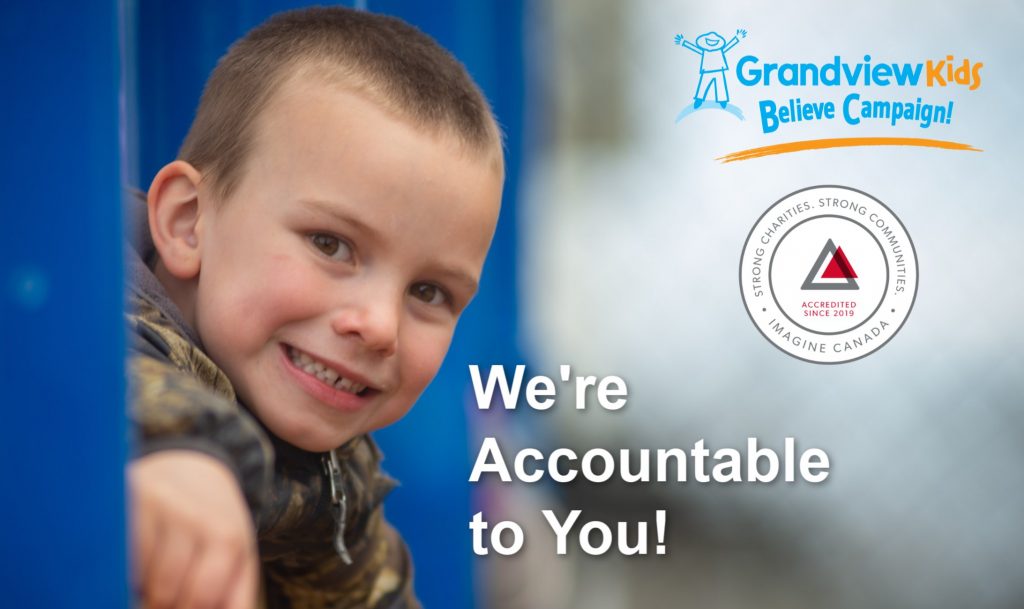 Grandview Kids Foundation Believe Campaign promotional poster with the words "We're accountable to you" written over top.