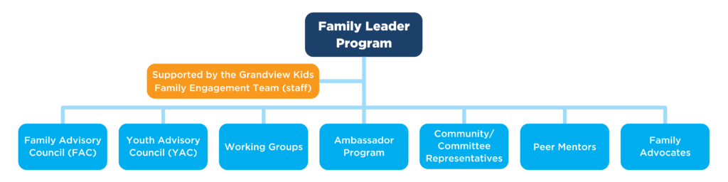 A chart depicting each of the groups contributing to the Family Leader Program