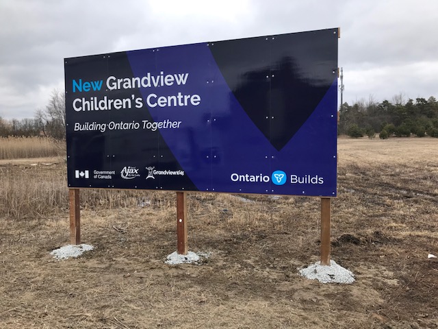 New Ajax Grandview Kids HQ Sign indicating its location