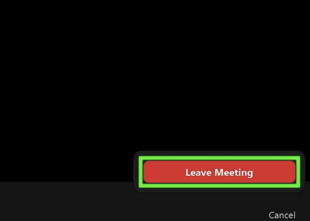 A screenshot of the "leave meeting" button that may appear before you end a Zoom meeting.