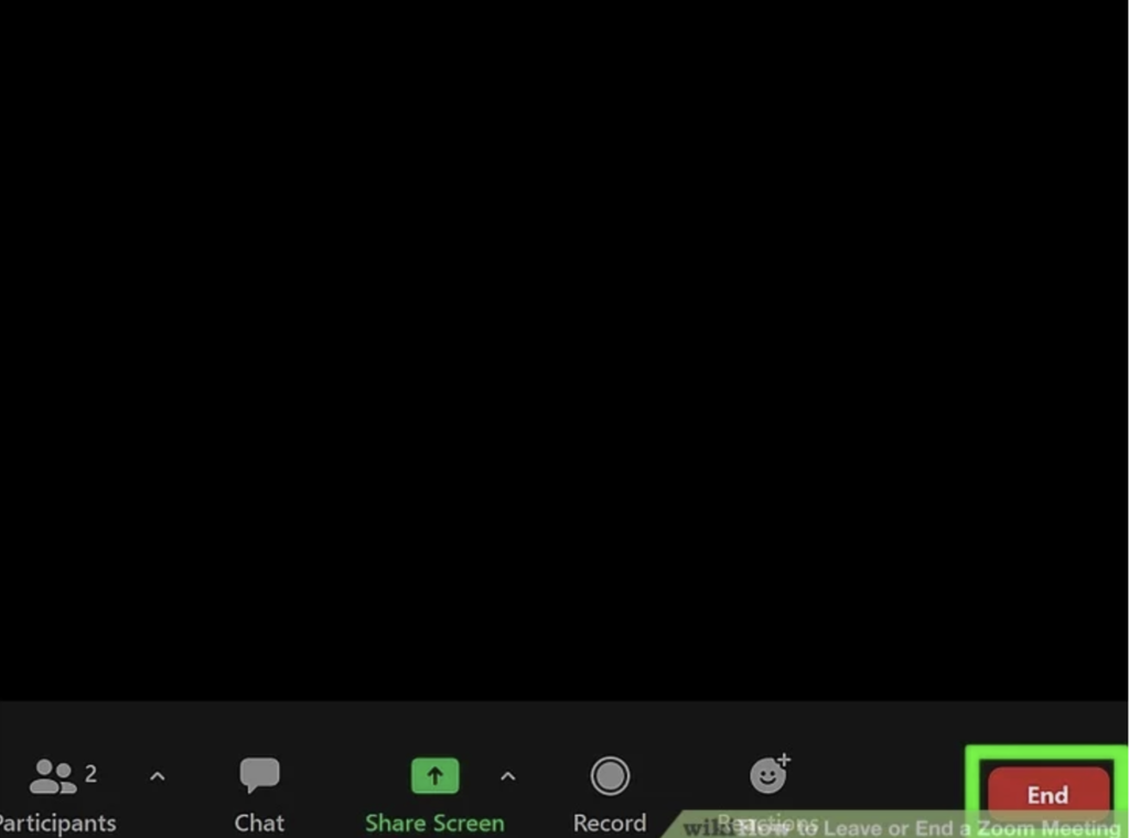 A screenshot of the "end" button in a zoom meeting.