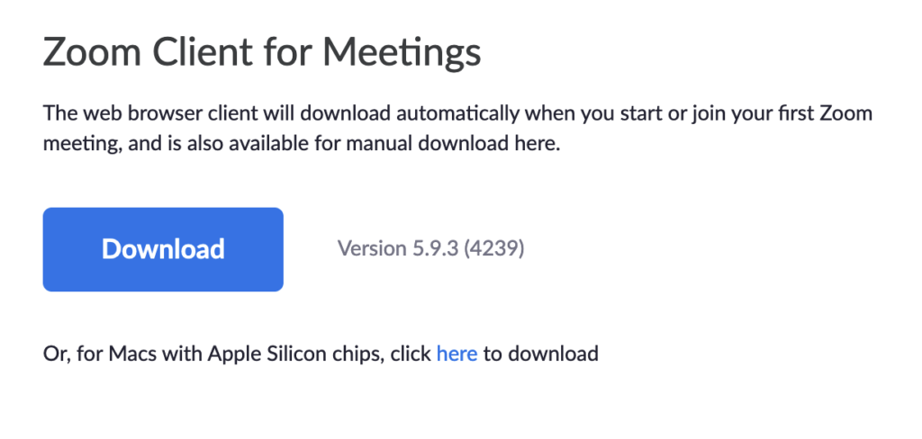 Screenshot of the Zoom app download button.