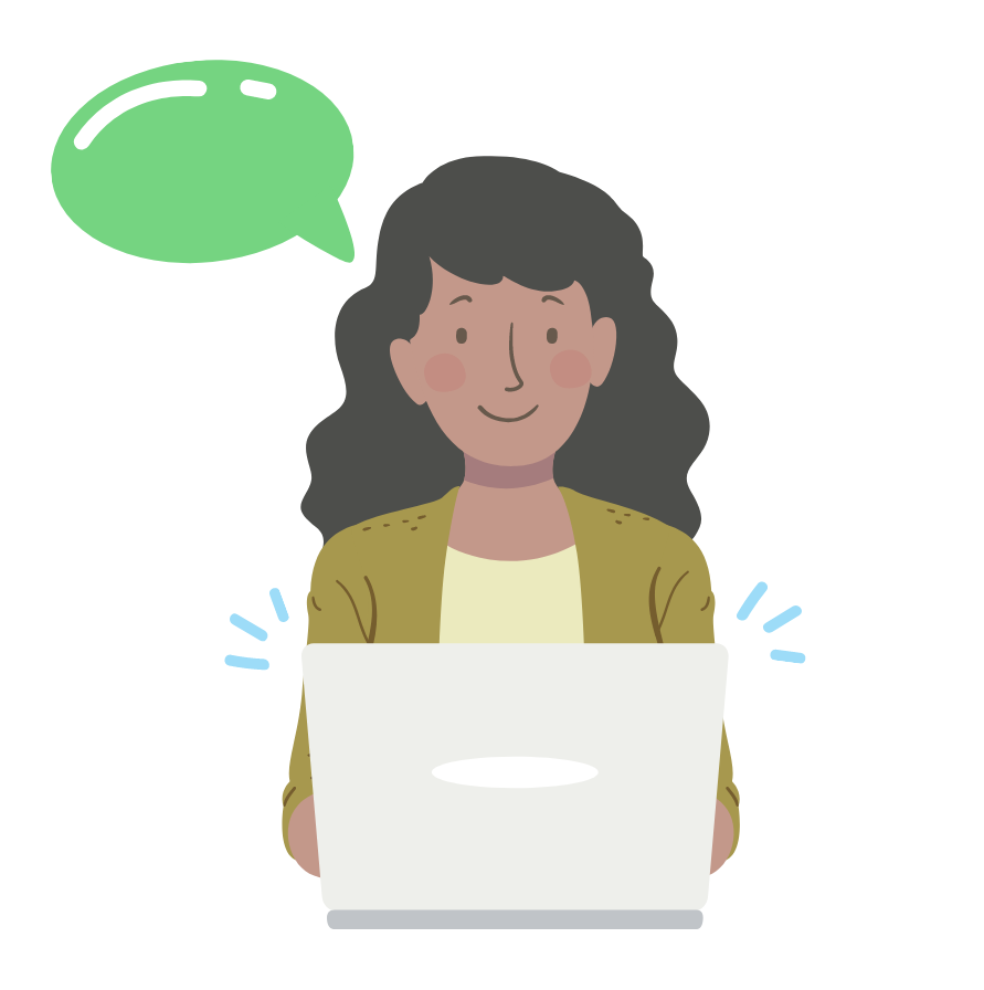 Illustration of a woman talking to a client over video chat on her laptop.