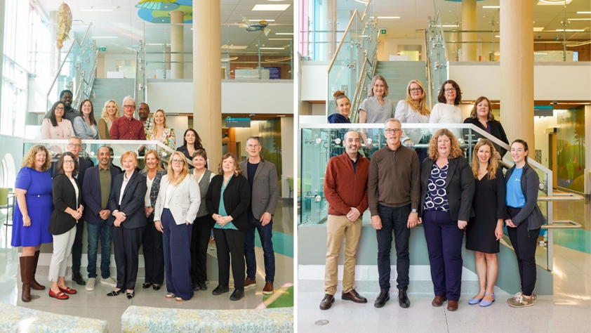 Members of Grandview Kids and Lakeridge Health’s Senior Leadership and Medical Services Teams and Team Grandview members supporting the GAP Clinic, posing in The Jerry Coughlan Building’s Atrium.