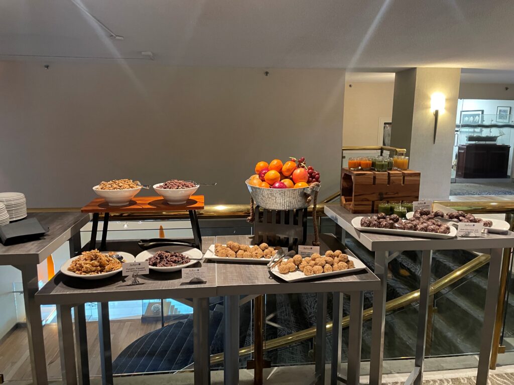 Photo of food/breakfast on a table provided for individuals at the conference.